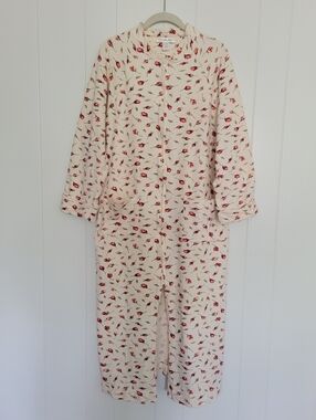 Christian Dior Vintage Robe Zip Front Floral Rosebud 100% Cotton Full Length SM